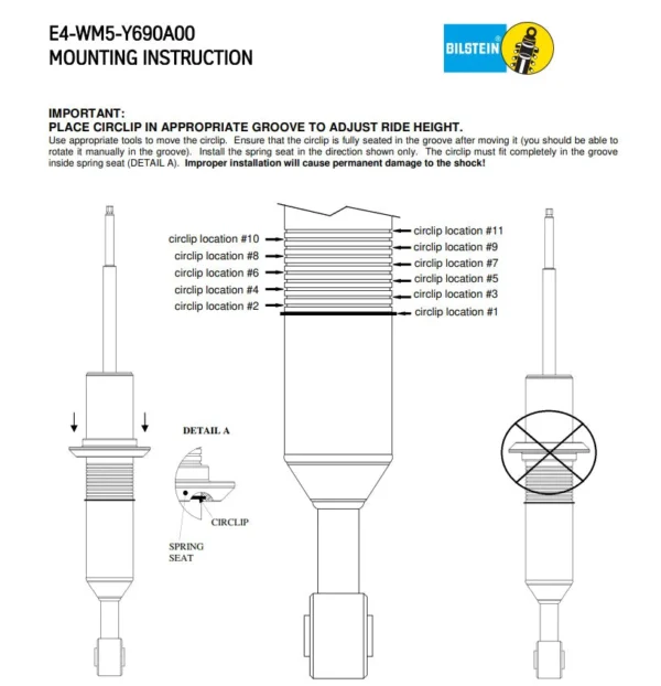 Bilstein 6112 Series 1.9-3.4 Leveling Kit For 2003-2009 Lexus GX470 4WD Circlip Location