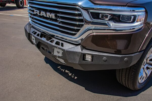 DV8 Offroad Front Steel Reinforced Bumper with winch support for 2019-2021 Ram 1500 - installed side view