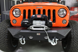 Jeep JK Front Bumper 07-18 Wrangler JK Rubicon and Unlimited Steel Black Textured Powdercoat Manowar Series Fishbone Offroad - FB22045