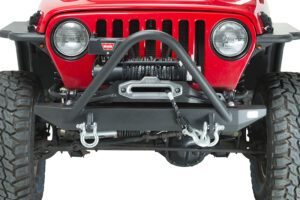 Jeep TJ Front Bumper W/Stinger 97-06 Wrangler TJ Rubicon and Unlimited Steel Black Textured Powdercoat Piranha Series Fishbone Offroad - FB22047