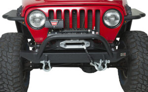 Jeep TJ Front Bumper W/Winch Guard 97-06 Wrangler TJ Rubicon and Unlimited Steel Black Textured Powdercoat Piranha Series Fishbone Offroad - FB22048