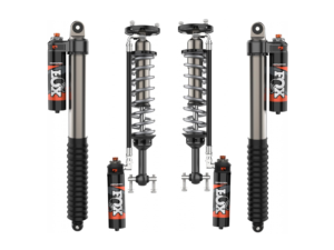 Fox 2.5 Perf Elite Series 1.5-2 Front Lift Reservoir Adjustable Coilovers and 0-1 Rear Lift Reservoir Adjustable Shocks for 2021-2024 Ford F-150 RWD