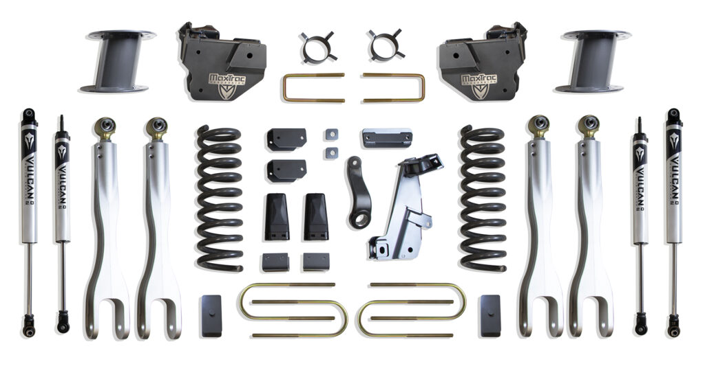 MaxTrac 8" Lift Kit with 4-Links and Vulcan Shocks for Factory Rear Air Ride for 2013-2018 RAM 3500 4WD Diesel-K947385VLA