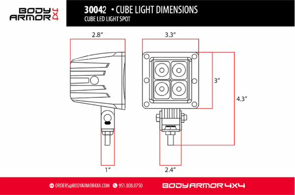 Body Armor Blackout LED Cube Spot Light - BOD-30042