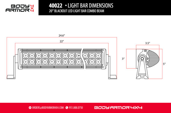 Body Armor 20" Blackout LED Light Bar Combo Beam With Wire Harness - BOD-40022