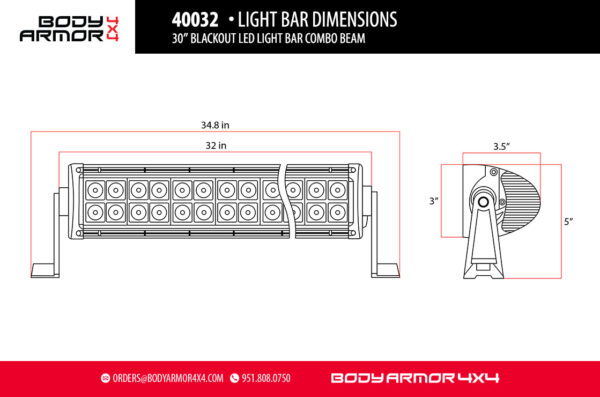 Body Armor 30" Blackout LED Light Bar Combo Beam With Wire Harness - BOD-40032