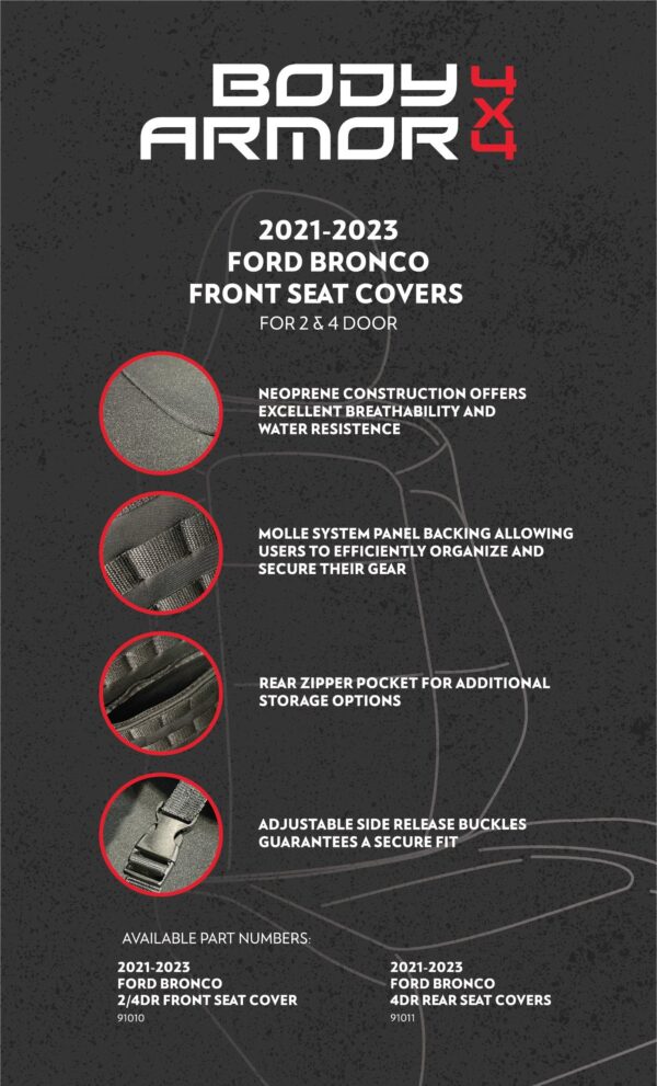 Body Armor Rear Seat Covers for 2021-2024 Ford Bronco 4 Door - 91011