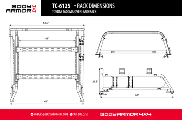 Body Armor 2005-2023 Toyota Tacoma Overland Rack - BOD-TC-6125