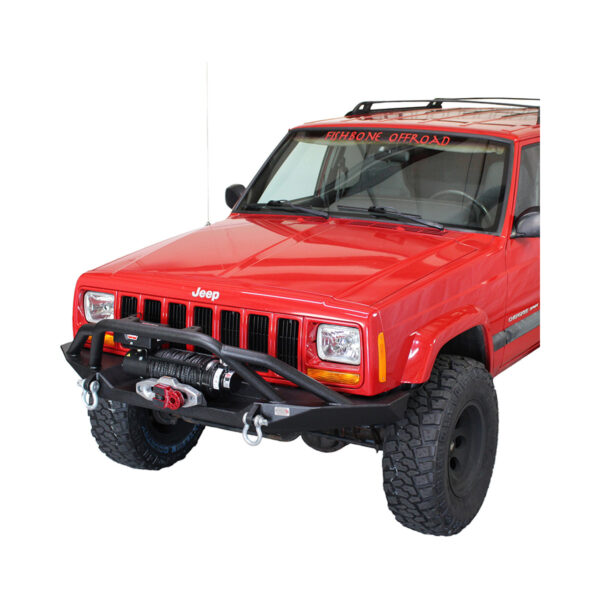 Cherokee XJ Front Winch Bumper W/Grille Guard Bullhead Steel Black Textured Powdercoat Fishbone Offroad - FB22060