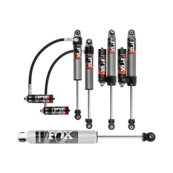 Fox Performance Elite Series 4.5-6 Front-Rear Lift Shocks and IFP Steering Stabilizer for 2018-2022 Jeep Wrangler JL 2WD-4WD 2.5 Reservoir Compression Adjustable