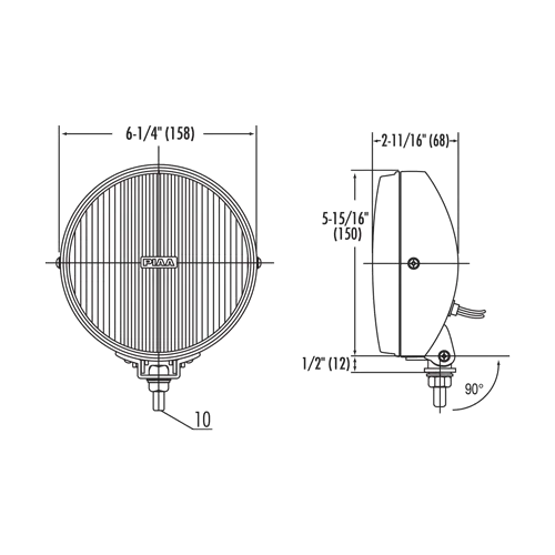 PIAA Driving Lamp Kit 520 Series 2.6 inch - dimensions