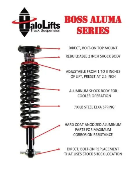 HaloLifts BOSS Aluma 2.0 Body 1-3" Front Lift Coilovers for 2014-2020 Ford F-150