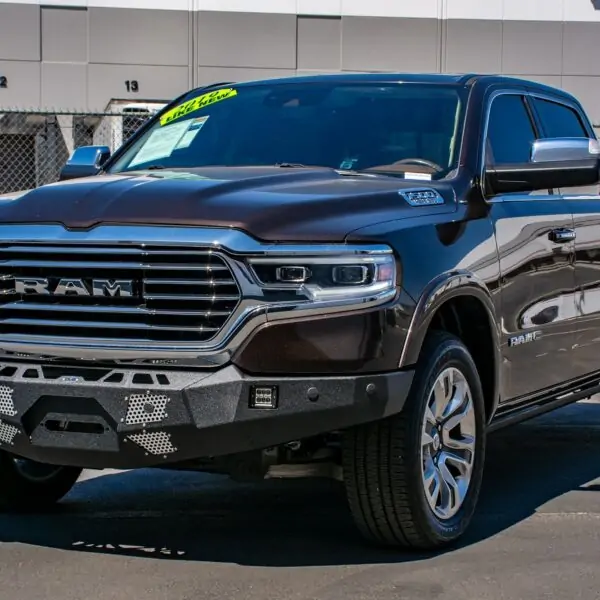 DV8 Offroad Front Steel Reinforced Bumper with winch support for 2019-2021 Ram 1500 - installed whole vehicle view