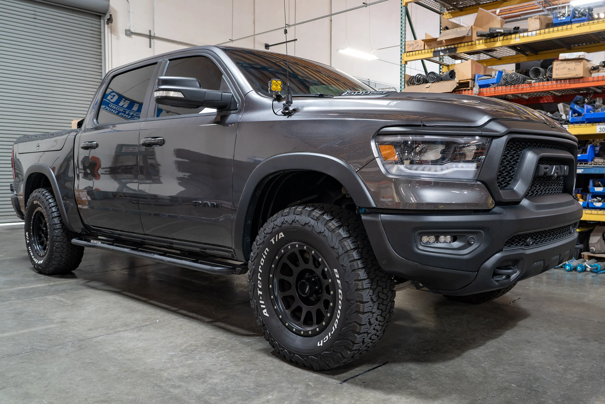 Carli 1 inch Rear Lift 500LB Rated Coil Springs for 2019-2023 Ram 1500 Rebel fron view loaded with 500lb