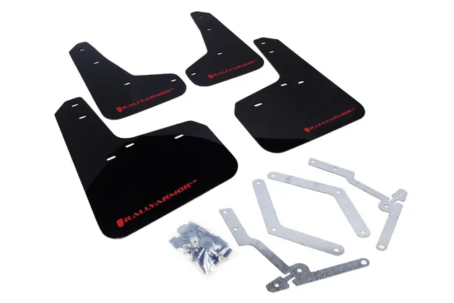 Rally Armor Black UR Mud Flap with Red Logo for 2012-2019 Ford Focus ST, SE-Titanium Hatch