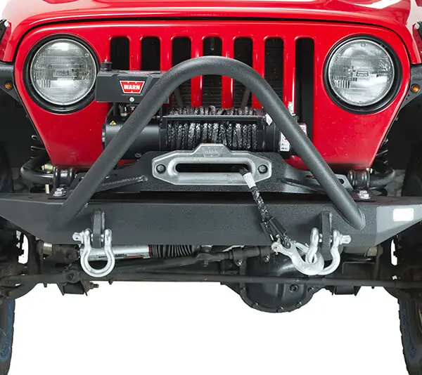 Jeep TJ Front Bumper W/Stinger 97-06 Wrangler TJ Rubicon and Unlimited Steel Black Textured Powdercoat Piranha Series Fishbone Offroad - FB22047