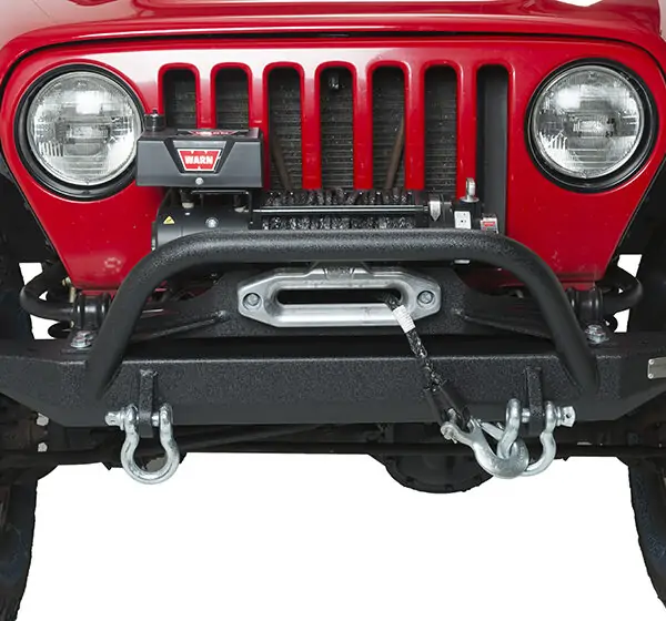 Jeep TJ Front Bumper W/Winch Guard 97-06 Wrangler TJ Rubicon and Unlimited Steel Black Textured Powdercoat Piranha Series Fishbone Offroad - FB22048