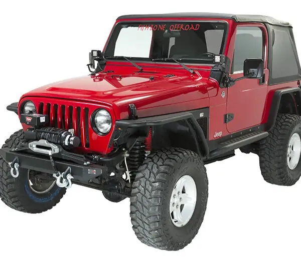 Jeep TJ Winch Plate Steel 97-06 Wrangler TJ Black Textured Powdercoat Piranha Series Fishbone Offroad - FB21052
