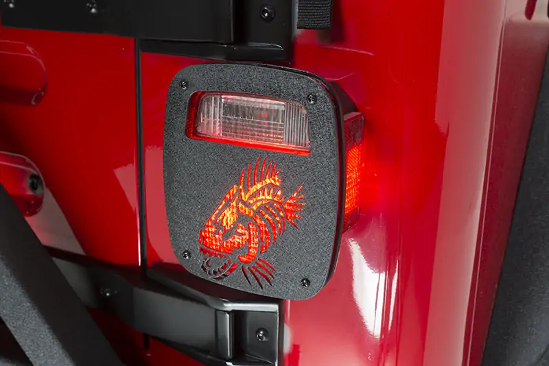 Jeep Wrangler CJ YJ TJ Tail Light Covers Black Textured Powdercoat Fishbone Offroad - FB31044