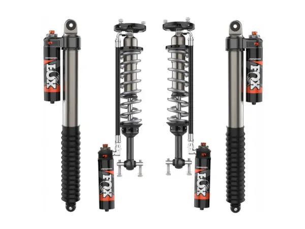 Fox 2.5 Perf Elite Series 1.5-2 Front Lift Reservoir Adjustable Coilovers and 0-1 Rear Lift Reservoir Adjustable Shocks for 2021-2024 Ford F-150 RWD