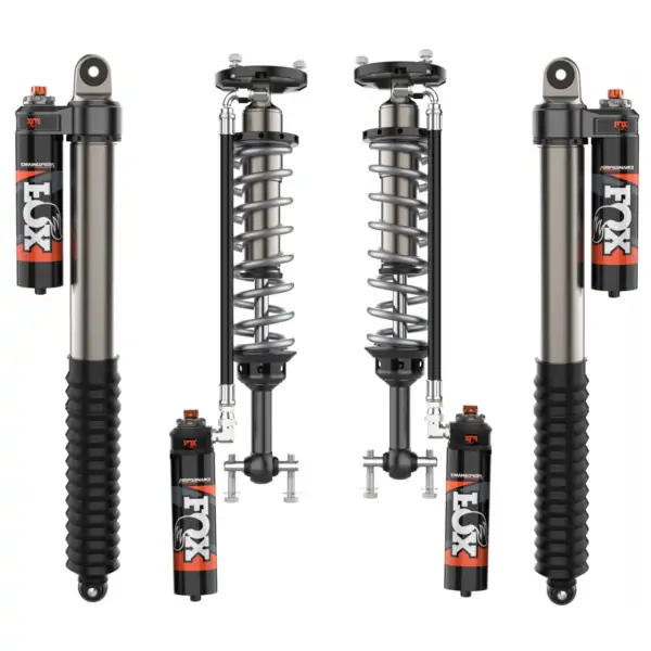 Fox 2.5 Perf Elite Series 1.5-2 Front Lift Reservoir Adjustable Coilovers and 0-1 Rear Lift Reservoir Adjustable Shocks for 2021-2024 Ford F-150 RWD
