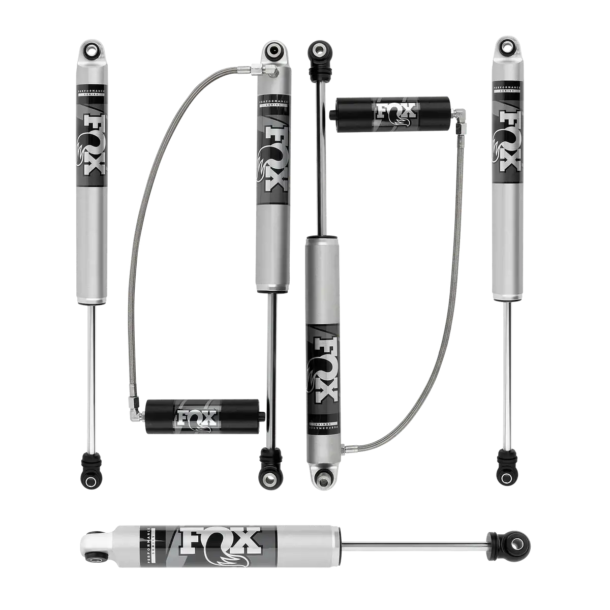 Fox Perf Series 2-3 Front-Rear Lift Shocks and IFP Steering Stabilizer for 2018-2022 Jeep Wrangler JL 2WD-4WD with 2.0 Smooth Body Reservoir