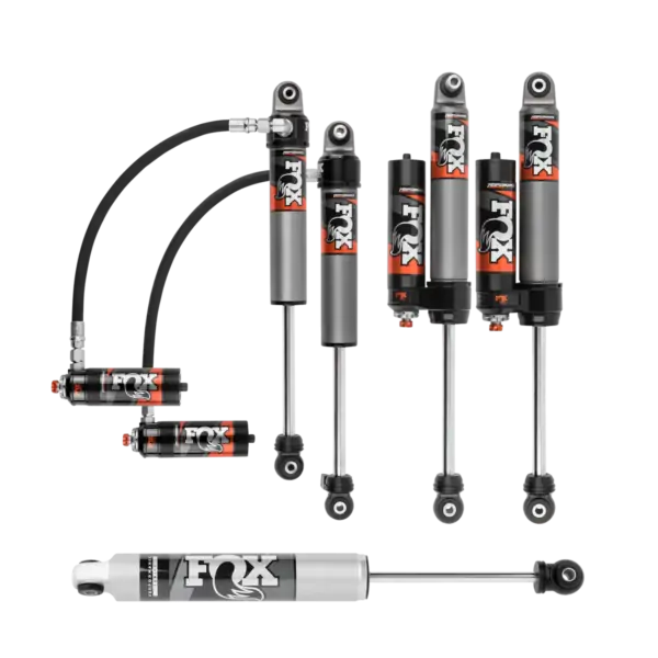 Fox Performance Elite Series 2-3 Front-Rear Lift Shocks and IFP Steering Stabilizer for 2018-2022 Jeep Wrangler JL 2WD-4WD 2.5 Reservoir Compression Adjustable