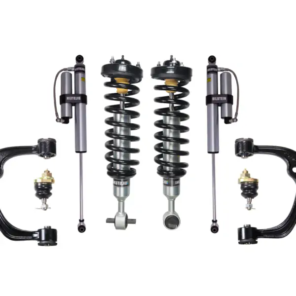 Bilstein 6112 0-2 Front Lift Assembled Coilovers with B8 5160 or 5100 Rear Lift Shocks and SPC Forged Steel Adjustable UCAs for 2015-2019 Ford F-150 4WD