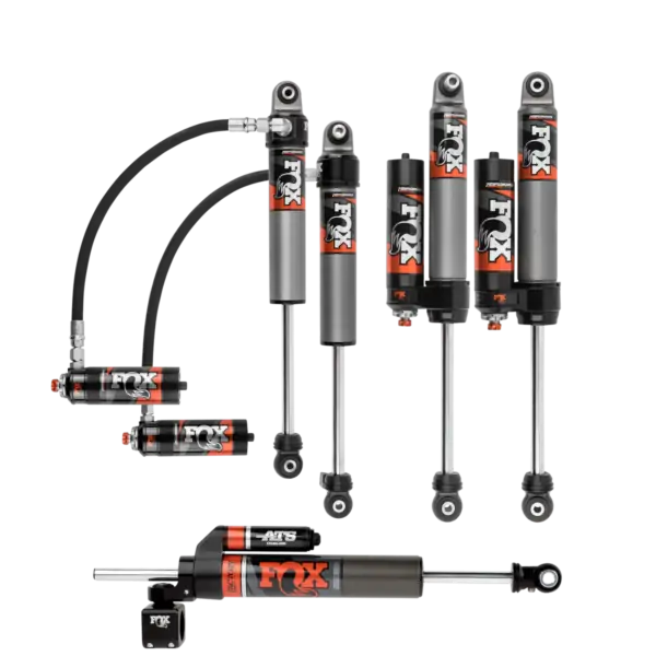 Fox 2.5 Perf Elite Series 4.5-6 Front Rear Lift Shocks with 2.0 ATS Steering Stabilizer for 2007-2018 Jeep Wrangler JK 2WD-4WD