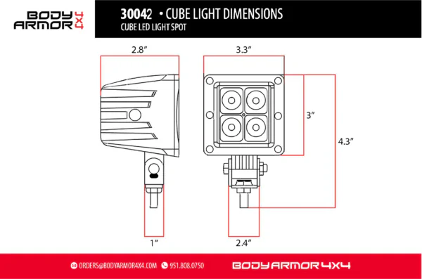 Body Armor Blackout LED Cube Spot Light - BOD-30042
